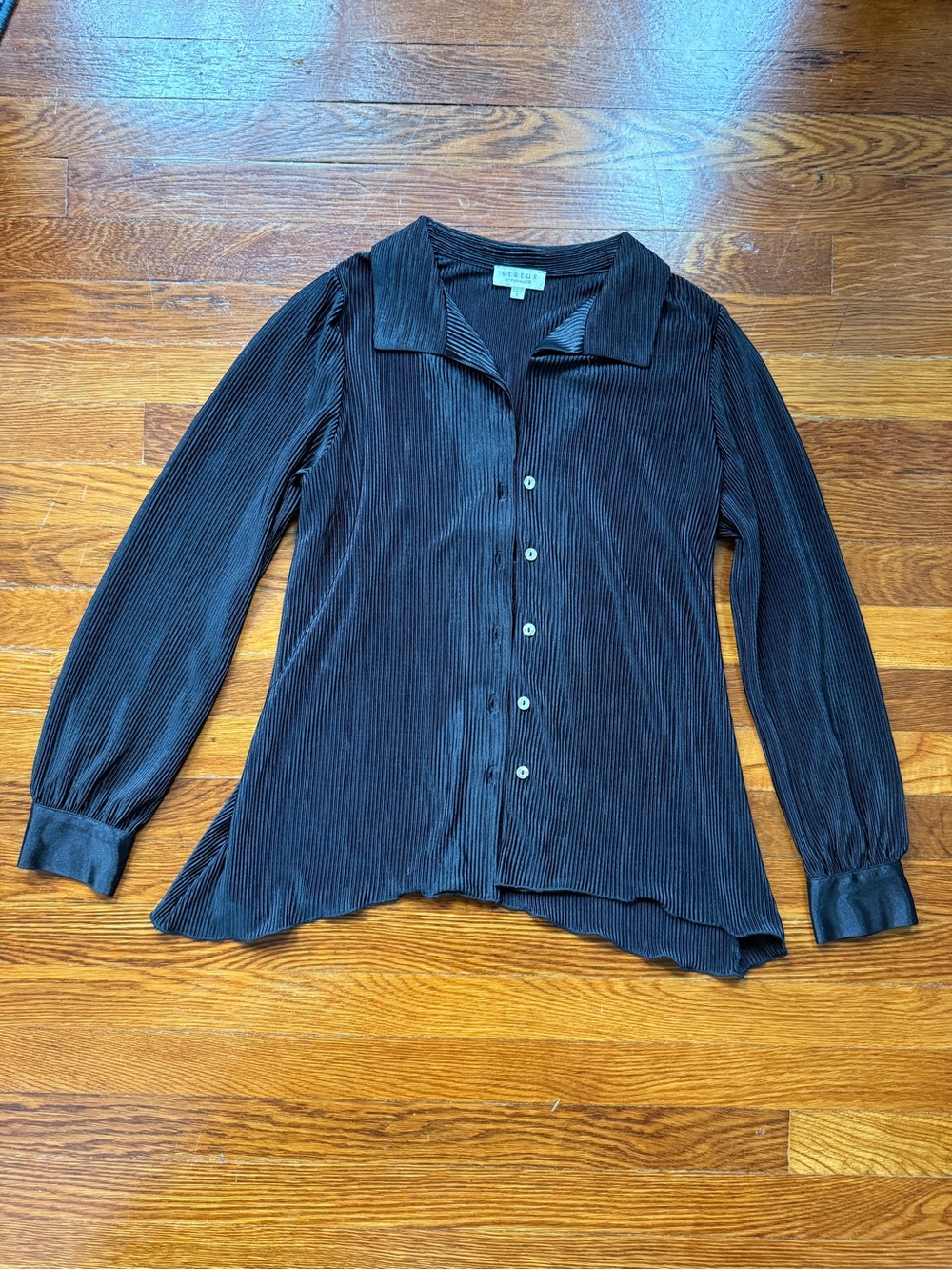 Chenault Black Pleated Button-Front Top